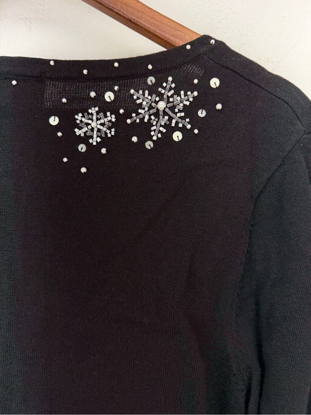 Vintage Berek size XL Women’s Black Knit Sequin Santa Claus Holiday Sweater - Picture 7 of 8